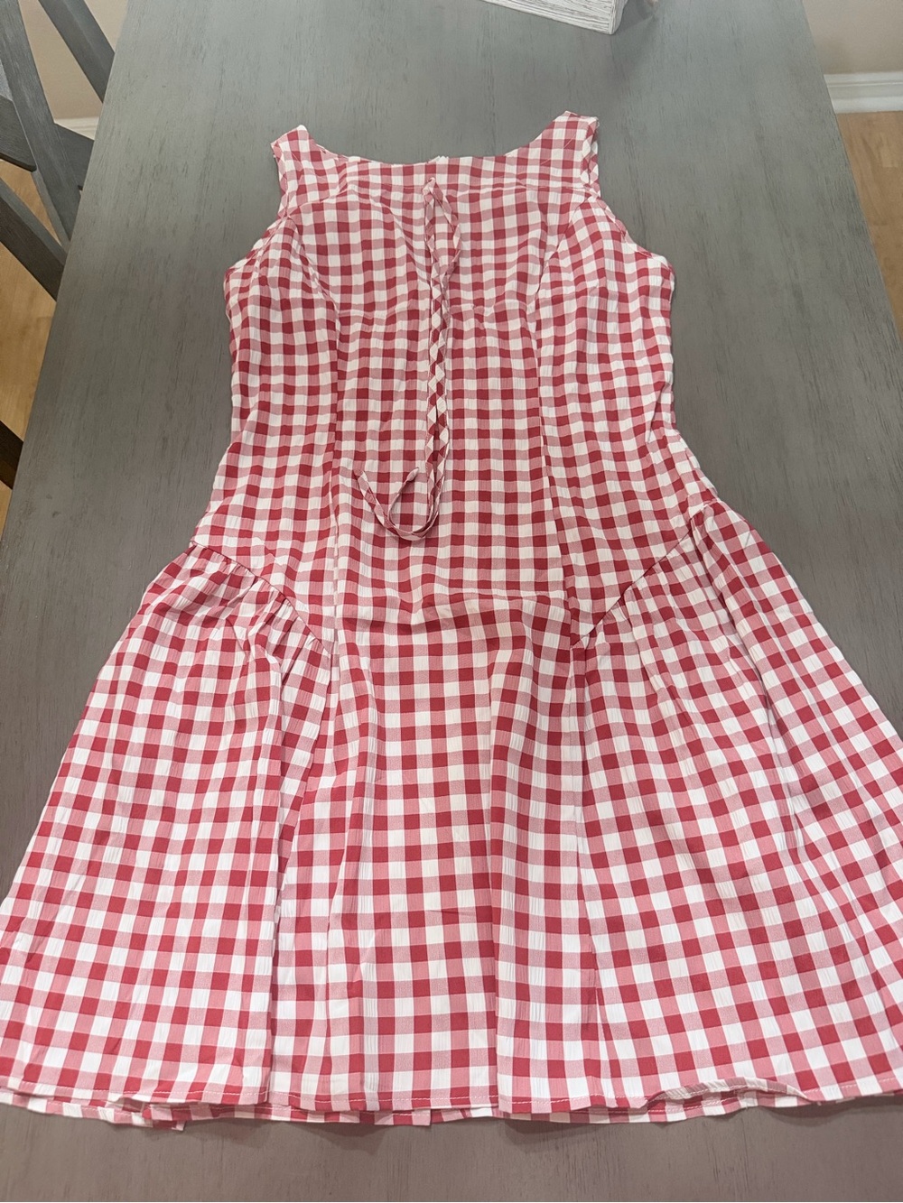 SHEIN Red and White Gingham Tie-Front Casual Dress